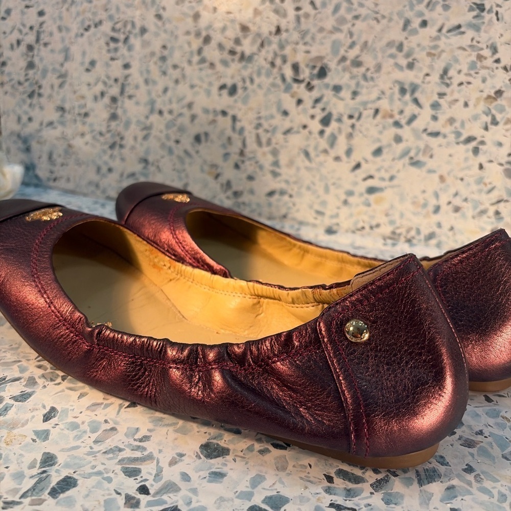 Coach Camilla Metallic Burgundy Leather Ballet Flats Women’s 7.5 - Picture 6 of 7